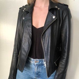 Maje Basalt black leather moto jacket US size 2
